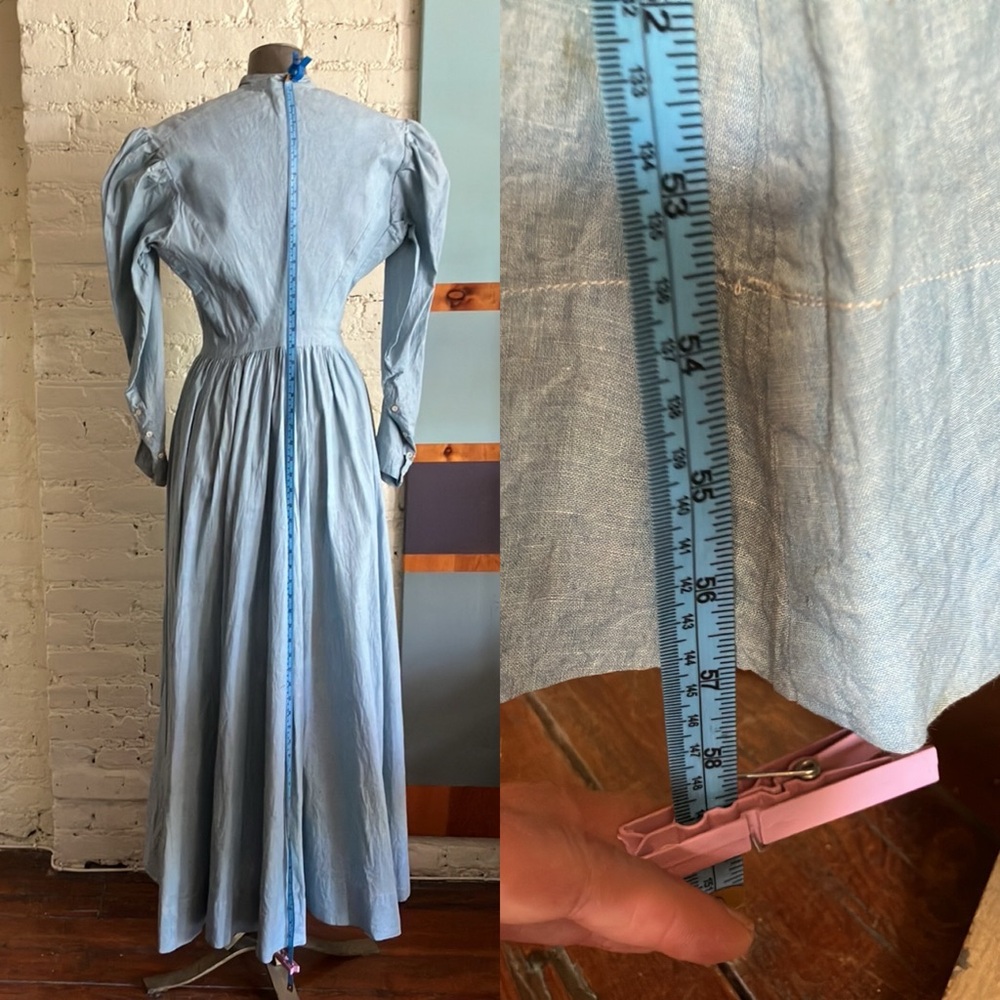 Dead stock antique blue cotton chambray long sleeve prairie dress size XS - Picture 5 of 16